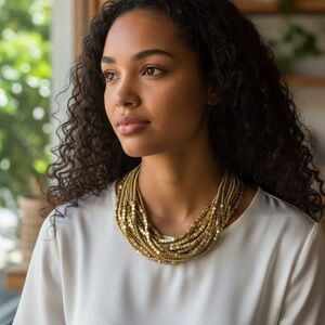 Chico’s Multi Strand Beaded Necklace Goldtone